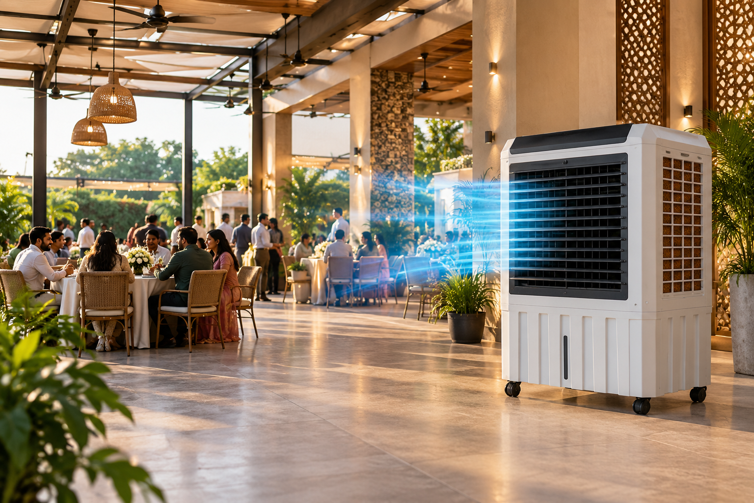 High capacity air cooler for large semi-open space