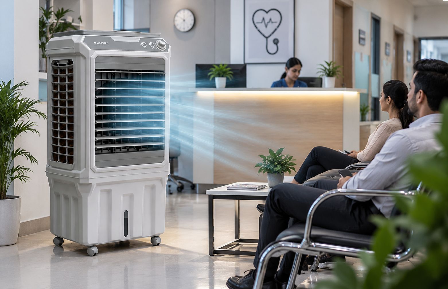 INDORA VAYRA Glass Top 95L Desert Cooler for Clinic