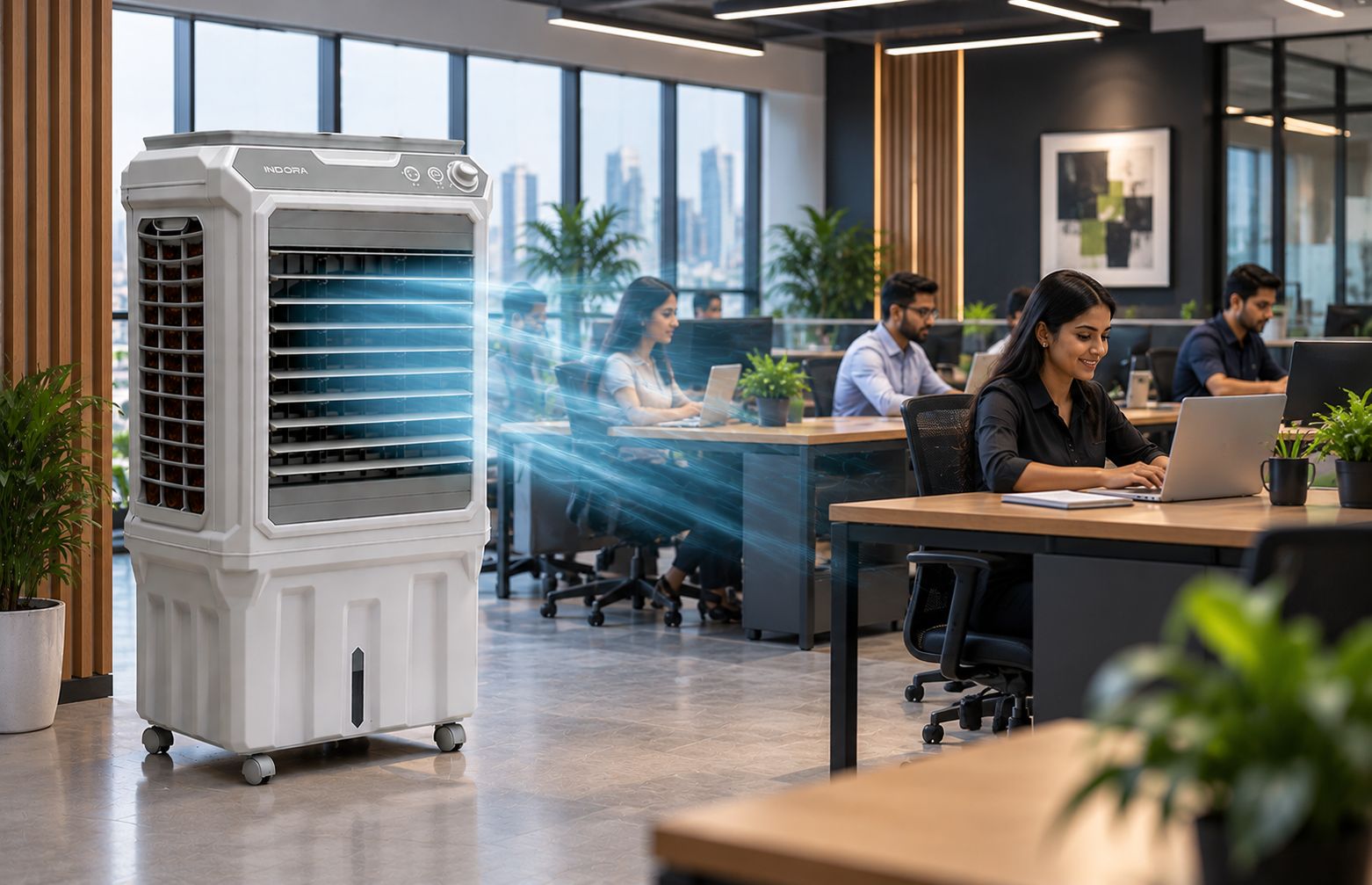 INDORA VAYRA Glass Top 95L Desert Cooler for Office
